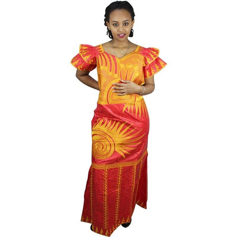 African Style For Women Embroidery Bazin Clothing Long Dress with Scarf X21245