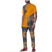 African wax clothing for men short sleeve top with ankle length Y10805