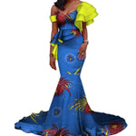 Vintage Vestidos Bazin Long Mermaid Dress Draped Patchwork African Print Dresses For Women African Ankara Clothing Wy3346 - 5 / Xs