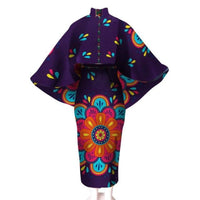 Dashiki Angelina African Women Print Winter Crop Top Cape and Dress Set X10416