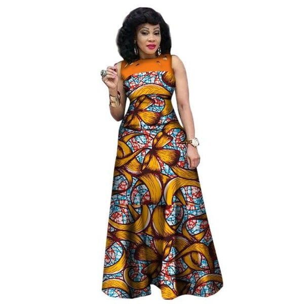African Clothing Sleeveless Sexy Long Dress Women Cotton Print Kitenge X11417