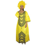 African Women Embroidered Long Kaftan Dress with scarf X21233