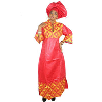 African Women Embroidered Bazin Riche Brocade Long Dress With X21144