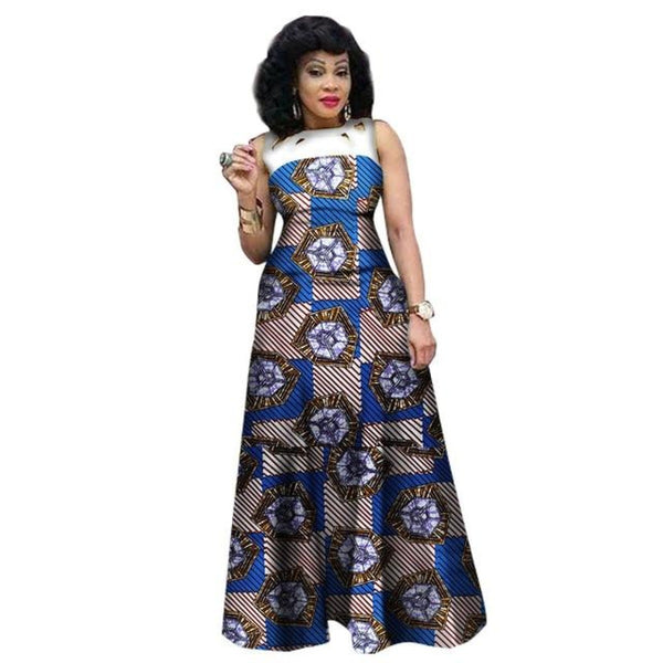 African Clothing Sleeveless Sexy Long Dress Women Cotton Print Kitenge X11417