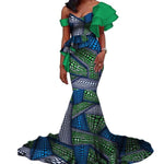 Vintage Vestidos Bazin Long Mermaid Dress Draped Patchwork African Print Dresses For Women African Ankara Clothing Wy3346 - 4 / Xs