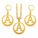 English Letter A-Z Alphabet Gold Necklace Round Earrings Initial For Q50125