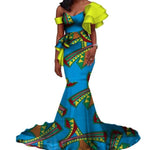 Vintage Vestidos Bazin Long Mermaid Dress Draped Patchwork African Print Dresses For Women African Ankara Clothing Wy3346 - 10 / Xs