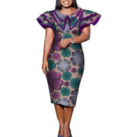 African Cotton Dashiki Wax Print Knee-Length Office Dress for Women X11938