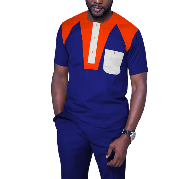 African Clothing for Men Short Sleeve 2-Piece Set Senator Style Y31862