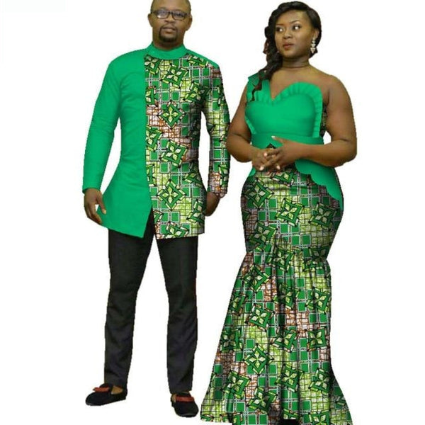 Dashiki Ankara African Print Clothes for Couple Man-Woman Set  V12051