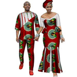 African Couples Women Long Dress With Men Top-Pants Matching Set V12095