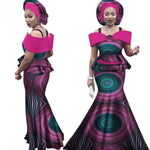 Women African Ankara Dashiki Floor-Length Skirt Sets With Head-Tie  X12064