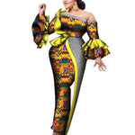 African Dashiki Off-Shoulder Maxi Dress with Lotus Sleeve  X12067