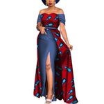 African Women Dashiki Off- Shoulder Sexy Dress with front Slit  X12072