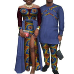 African Couples Clothing Women Slit Dress With Men Top-Pants Matching Set V12097