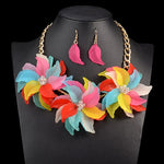 Maxi Choker Acrylic Colors Inlaid Necklace Luxury Vintage Flower Necklace & Amp Pendant