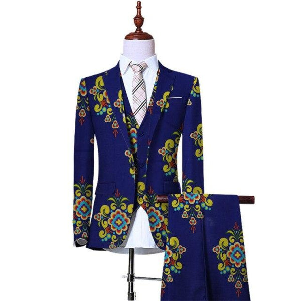 African Dashiki Suit 3Pc Slim Fit Cowboy Top Pants with Vest for Men Y10888