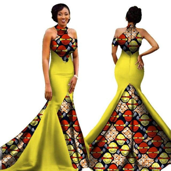 African Print Patchwork Mermaid Style Sleeveless Evening gown Long X11343