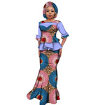 African Clothing Dashiki Women O-Neck Top-Skirt Set Natural Bazin Riche X11004