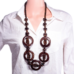 Handmade Big Round Wood Brown Beads Chain Necklace & Amp Pendant Collar Long Wooden Sweater Chain