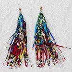 African Fabric Handmade Boho Long Earrings with Tassel Tribal Ankara Q11779