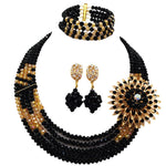 African Beads Wine Gold Multi Strands Jewelry Set