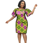 African Cotton Dashiki Wax Print Knee-Length Dress for Women X11932