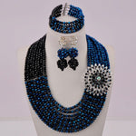 Royal Blue and White African Crystal Beads Jewelry Set