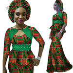 African Women Dashiki Print 2 Piece Skirt set with head X10981
