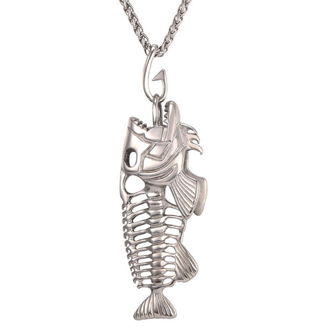 Hip Hop Chain For Men Big Fish Bone Statement Pendant Necklaces Gold Q50131
