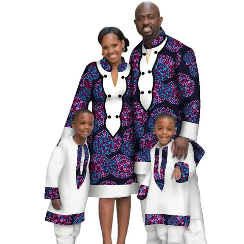 Casual Family Matching Clothes Father Mother Son Long Sleeve Men Top and Pants Sets Women Dress African Print Clothing WYQ117