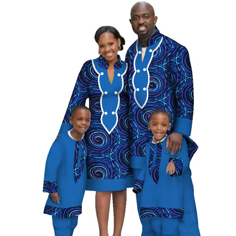 Casual Family Matching Clothes Father Mother Son Long Sleeve Men Top and Pants Sets Women Dress African Print Clothing WYQ117