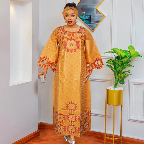 H&D African Clothing Dresses For Women Elegant Wedding Party Gown Ankara Dashiki Long Dress Roupas Bazin Riche Yellow Robes