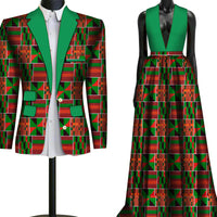 2 Piece Set Wedding Couple Clothing African Print Dashiki for Lovers Men's Suit Blazer Plus Women's Party Long Dress WYQ79