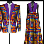 2 Piece Set Wedding Couple Clothing African Print Dashiki for Lovers Men's Suit Blazer Plus Women's Party Long Dress WYQ79
