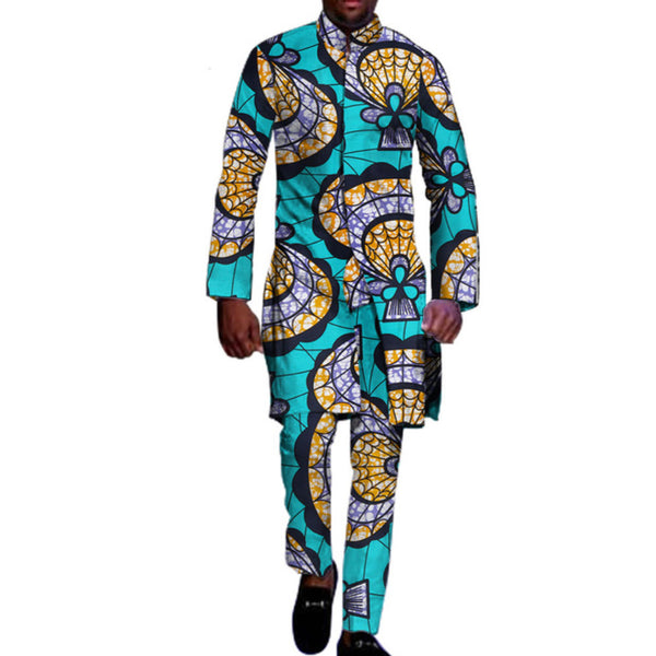 African Clothing For Men 2 Piece Top Pants Ankara Dashiki Cotton Print Y10858