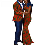2021 New Dashiki African Couple Clothes for LOvers Bazin Riche MenTops and Pant +Women Dress African Couple Sets WYQ727