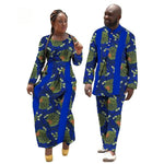 Bintarealwax African Print Dresses for Women Bazin Long Dress Women Couples Clothing Dashiki Plus Size Mens Sets WYQ11