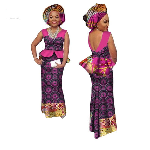 Bintarealwax African Women Skirt Sets Africa Fashion 2 piece Set With Headscarf Cotton Wax Skirts Patchwork Top and Skirt WY1407