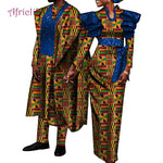 African Couple Clothes Suit and Dress 2 Pcs Top and Pant for Men High Waist Women Clothing for Lovers Party Wedding WYQ717
