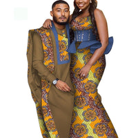 Bintarealwax Africa Style Couples Clothing Bazin Long Women Dress & Mens Robe set Dashiki Plus Size Wedding Clothing WYQ841