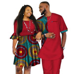 African Couple Clothes African Dashiki Print Two Piece Set Couple African Clothing for Lovers Men's Pants Set Women Dress WYQ80