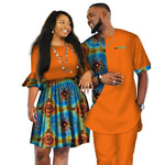 African Couple Clothes African Dashiki Print Two Piece Set Couple African Clothing for Lovers Men's Pants Set Women Dress WYQ80