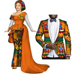 African Couple Clothes Women Dress Men Blazer Bazin Riche African Print Patchwork Evening Party Dresses Blazers Lovers WYQ278