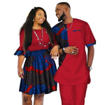 African Couple Clothes African Dashiki Print Two Piece Set Couple African Clothing for Lovers Men's Pants Set Women Dress WYQ80