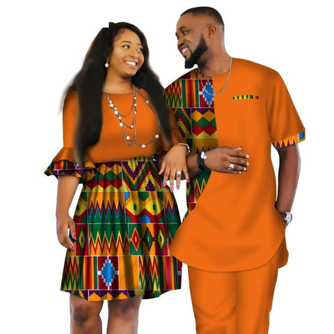 African Couple Clothes African Dashiki Print Two Piece Set Couple African Clothing for Lovers Men's Pants Set Women Dress WYQ80