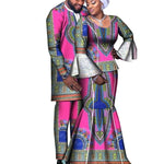 African Suit for Couple Men Top +Trouser and Women Blouse +Ankle Skirt Dashiki Print Plus Size Set Party Wedding Clothing WYQ790