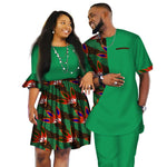 African Couple Clothes African Dashiki Print Two Piece Set Couple African Clothing for Lovers Men's Pants Set Women Dress WYQ80