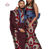 Bintarealwax Africa Style Couples Clothing Bazin Long Women Dress & Mens Robe set Dashiki Plus Size Wedding Clothing WYQ841