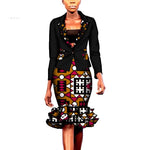 Bintarealwax Women Africa Two Piece Set Casual Jacket Blouses & Knee Length Skirt Female Business Formal Skirt Suit Sets WY7352